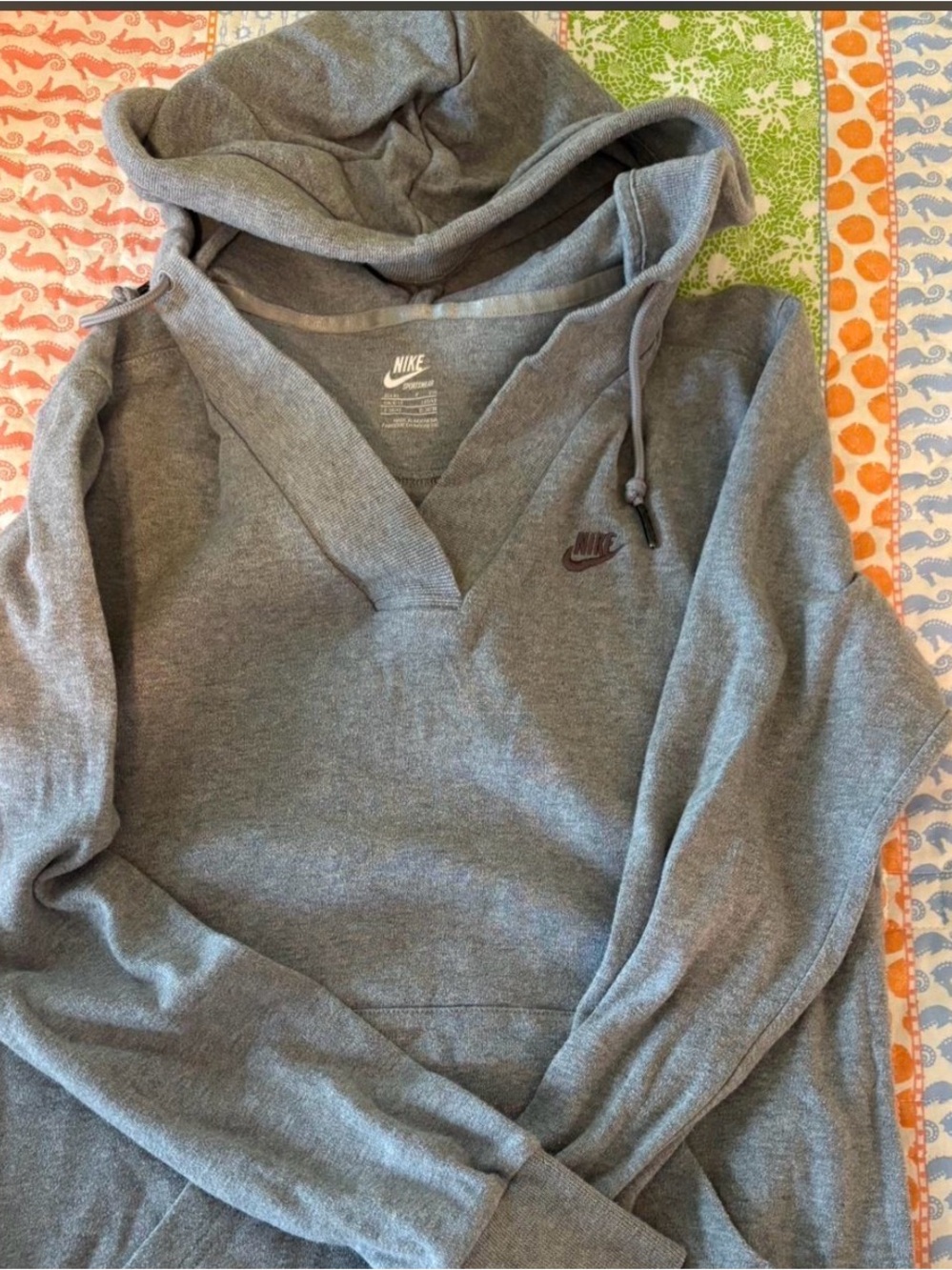 Nike Grey Sportswear Hoodie with White Swoosh Print